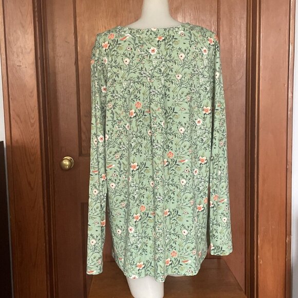 Anydeer Womens Casual Daisy Print Tunic Top Pleated Sz XL Green NWT V Neck - Picture 9 of 12